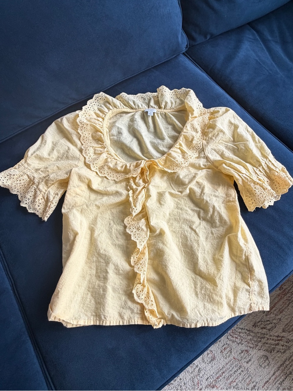J. Crew Factory Pale Yellow Eyelet Ruffle Cotton Top